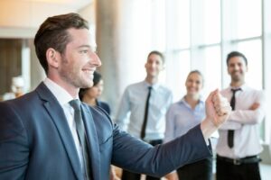 Cheerful Leader Motivating His Business Team 1262 3713
