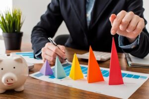 Front View Businessman With Colorful Cones Representing Growth 23 2148780634